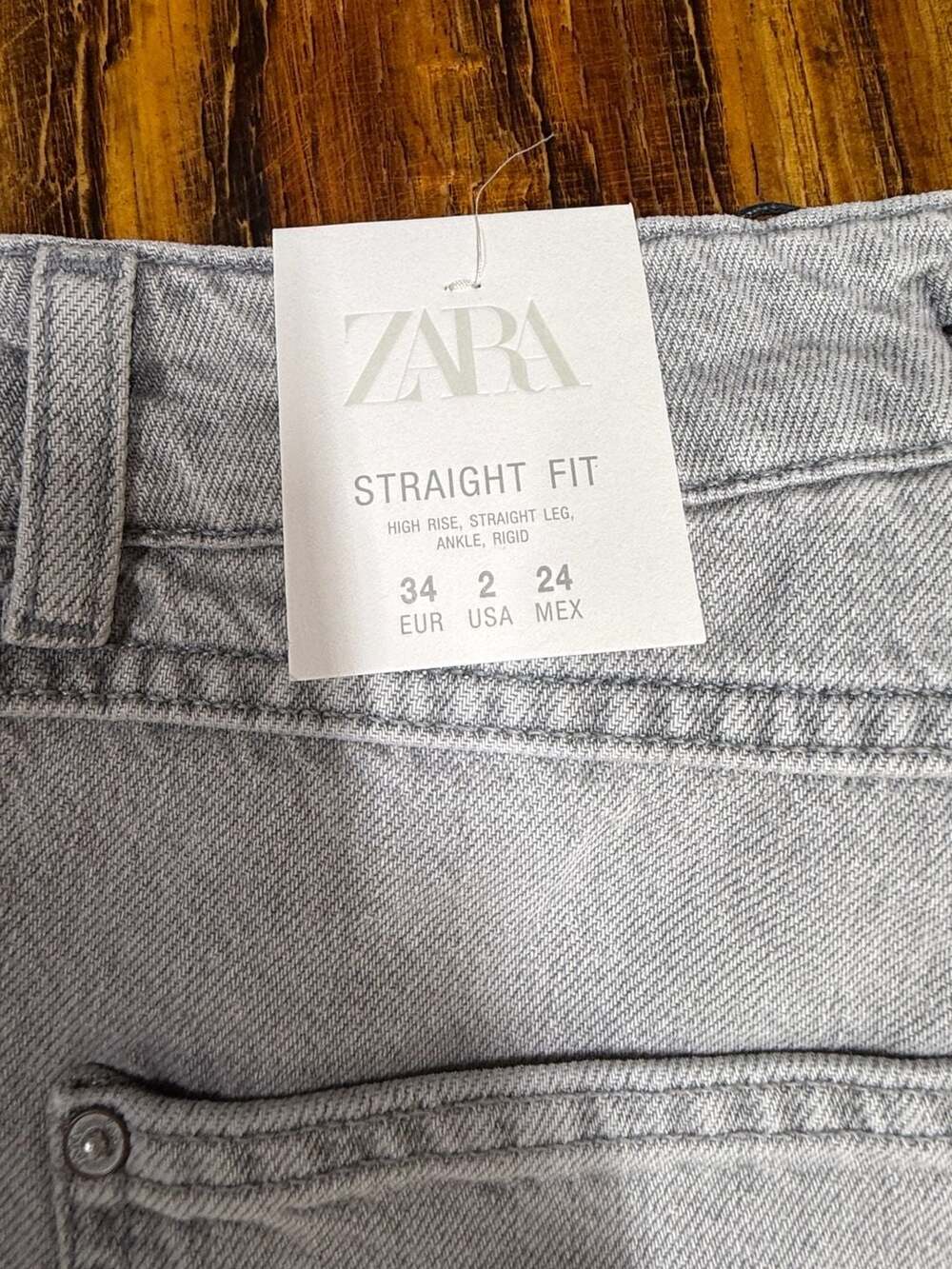 Zara Straight Fit Jeans Size 2 Grey Denim Raw Hem - Picture 9 of 11
